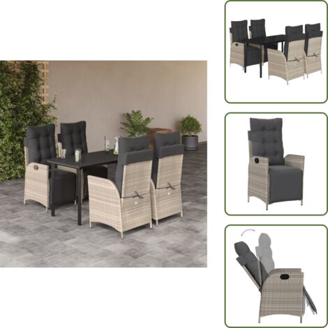 Relaxsessel - vidaXL 5-tlg. Garten-Essgruppe mit Kissen Hellgrau Poly Rattan - Sitzkissen