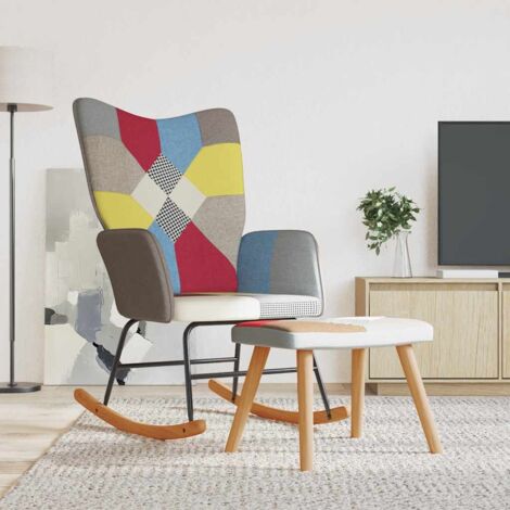 Relaxstuhl,Schaukelsessel,Schaukelstuhl mit Hocker Patchwork Stoff -65946