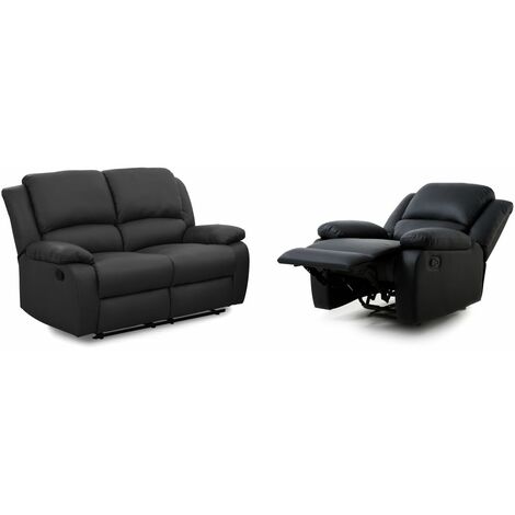 RELAXXO - Ensemble canapé relax manuel LEO 2 places + fauteuil manuel en simili - Noir