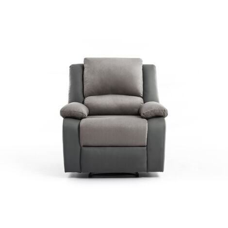 LOUNGITUDE Fauteuil de relaxation manuel simili cuir gris et microfibre gris Confort