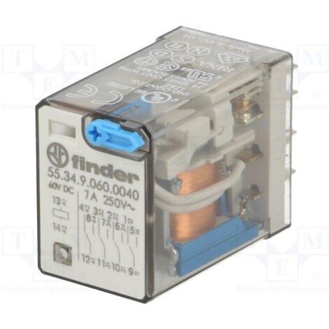Rele 60vdc 4ctos. Pulsador De Pruebas 7a/250vac Finder 55.34.9.060.0040