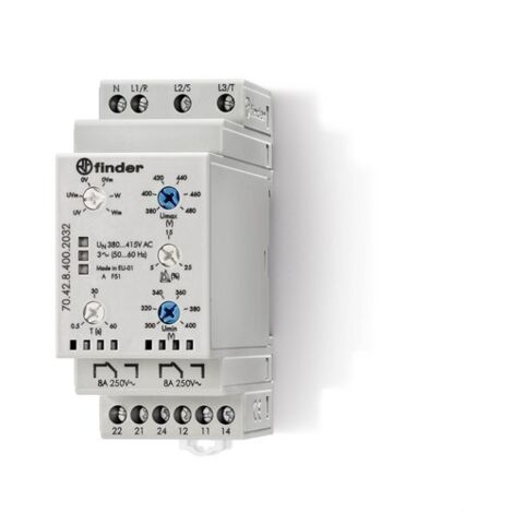 RELÉ DE CONTROL DE TENSIÓN DEL FINDER 70.42.8.400.2032 2 INVERSOR (RT) CORTE 250 V/CA - MÁX. 400 V/CA - 8 A 1 UDS.