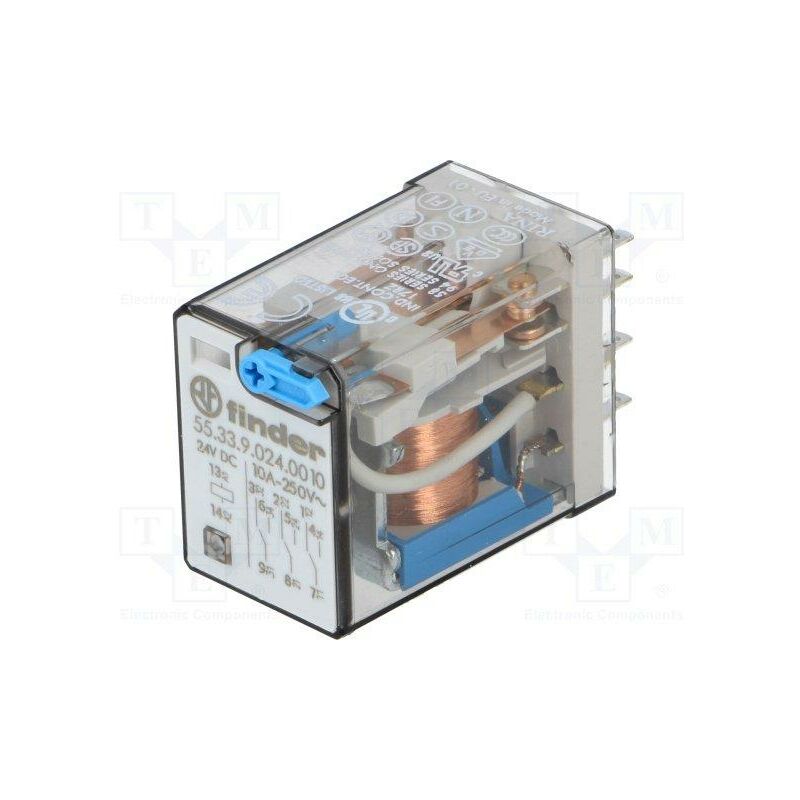 

RELE FINDER 24Vdc 3Ctos Pulsador De Prueba 10Amp/250Vac 55339024.0010