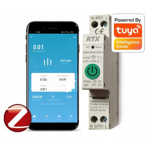 Relé medidor de corriente RTX TUYA 50A DIN ZigBee