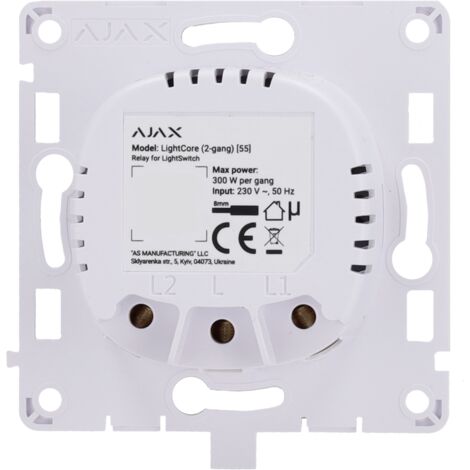 Relé para interruptor de luz inteligente doble  - Inalámbrico 868 MHz Jeweller - Alcance de comunicación hasta 1100 m - Alimentación 230 V AC 50 Hz - Sin necesidad de cable neutro