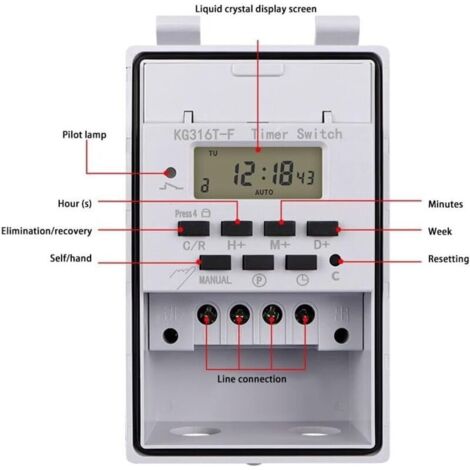 Relè programmabile intelligente da 220 V con timer digitale LCD da parete e copertura trasparente impermeabile.