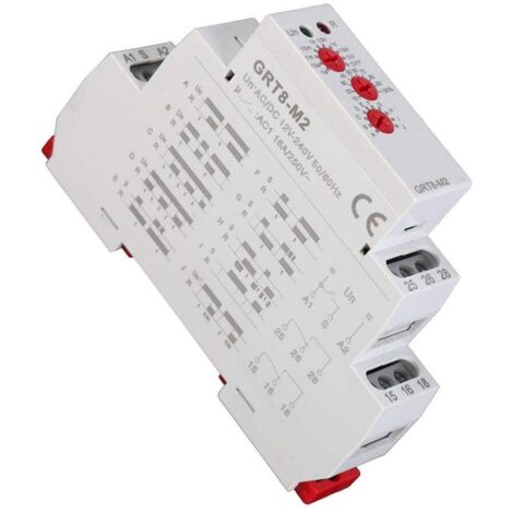 Relè temporizzato multifunzionale QiMeiTech, GRT8-M2 AC/DC 12V-240V Interruttore relè temporizzato con 10 funzioni, montaggio su guida DIN per apparecchiature industriali, controllo dell'illuminazione