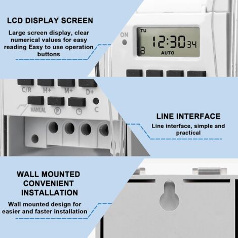 Relè temporizzato programmabile 220V 10A - Timer digitale LCD con copertura trasparente impermeabile - Timer digitale intelligente - Timer da parete