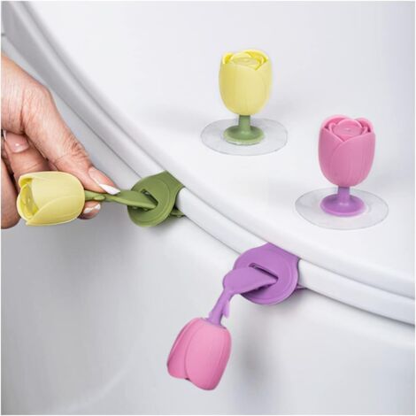 Releveur de siège de toilette en silicone souple, lève-abattant, poignée de siège de toilette pour salle de bain, 2 jeux pour 2 toilettes (jaune, violet)