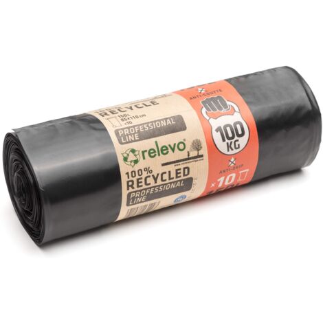 Relevo Grandi Sacchi Neri Resistenti - 150L, Robusti Sacchi per Immondizia Fino a 100 kg di Peso, 100% Riciclati e Impermeabili
