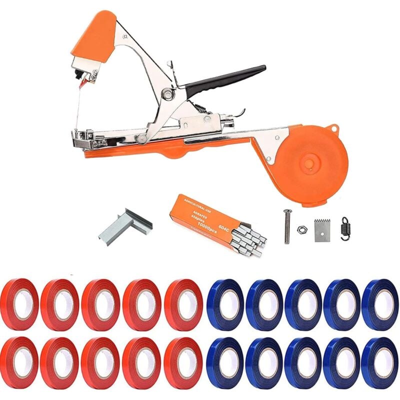 Paryou - Relieuse pour plantes, framboises et uva, avec rubans, trombones et lames de rechange Tying Machine ruban outil pour vigne (orange)