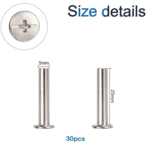 Reliure Chicago Vis, 30 Ensembles Métal Chicago Bouton Kit d'assortiment de vis de Reliure Vis Nickel Plaqué Reliure Vis Binder Post Docking Rivets, Argent