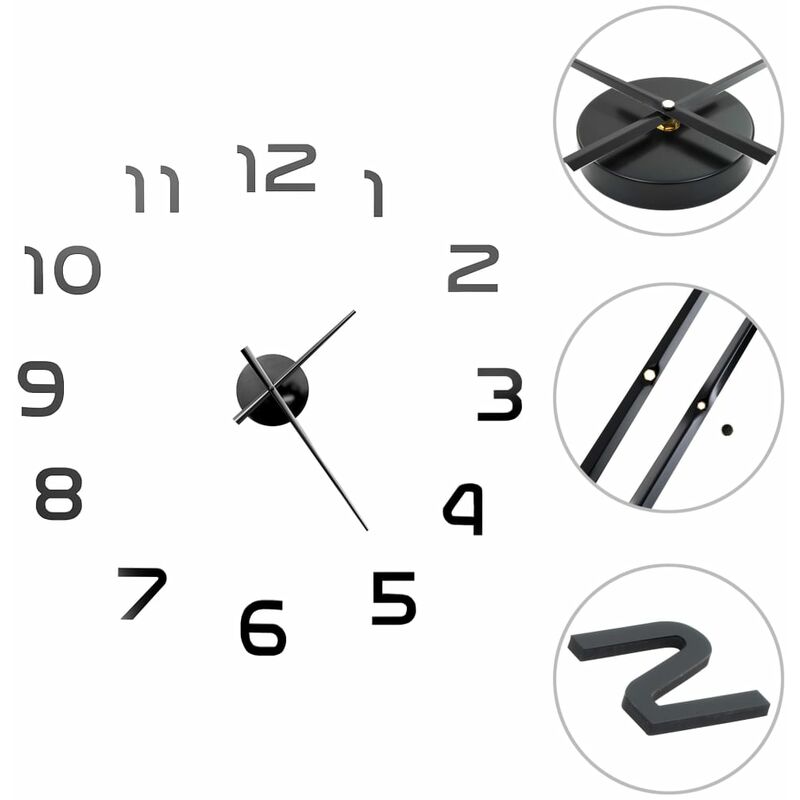 

vidaXL Reloj 3D de pared con diseño moderno 100 cm XXL negro - Negro