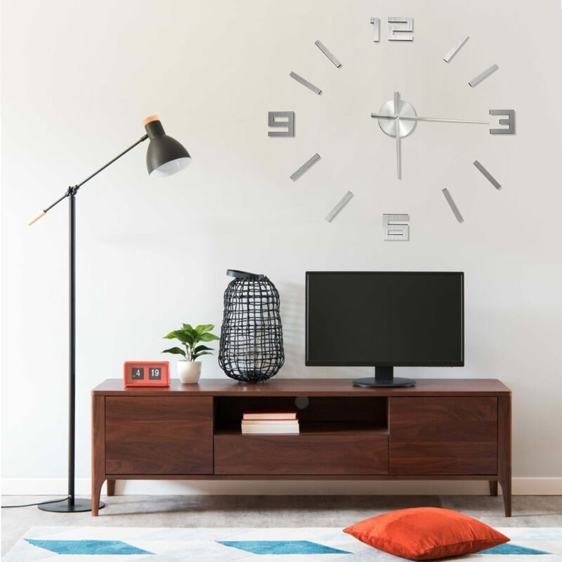 

Reloj 3D de pared con diseno moderno plateado 100 cm XXL