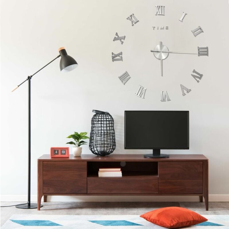 

Reloj 3D de pared con diseo moderno plateado 100 cm XXL - Plateado