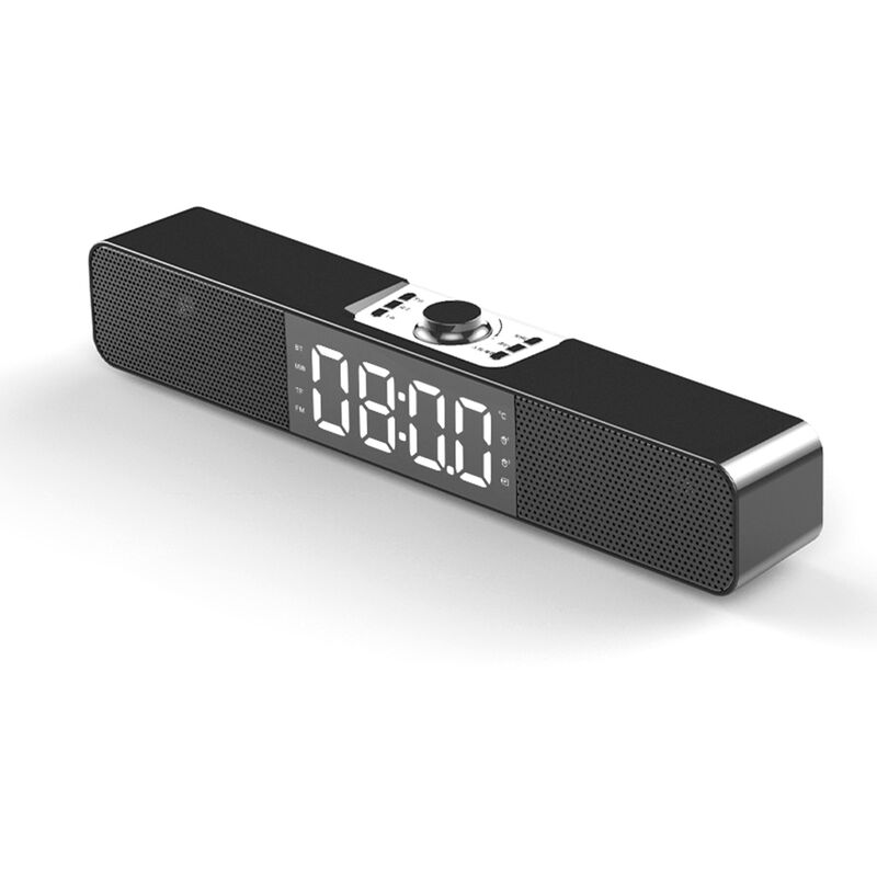 

Reloj Altavoz de escritorio Inalambrico Bluetooth 5.0 Barra de sonido Reloj despertador Pantalla de tiempo Subwoofer de doble bocina AUX-IN USB