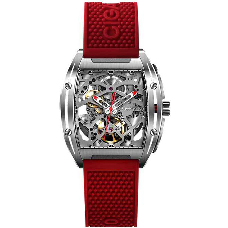 

Reloj analogico mecanico automatico de diseno para hombre, reloj de pulsera informal de negocios de acero inoxidable hueco, regalo,rojo - Ciga