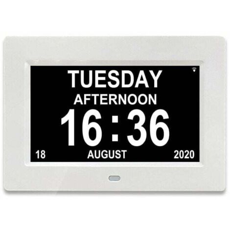 Reloj calendario digital LCD de 7 pulgadas con fecha, reloj calendario con fecha, día y hora Reloj de Alzheimer para personas mayores, es para padres (blanco)