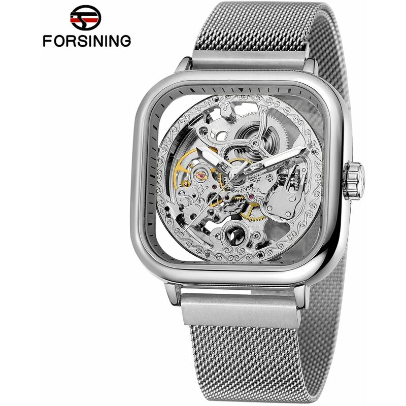 

Reloj cuadrado para hombre, mecanico, acero inoxidable, esqueleto, impermeable, automatico, esfera automatica, reloj de pulsera con pantalla
