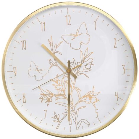 Reloj de aluminio redondo blanco con mariposas, ø31,6cm x 4,9cm