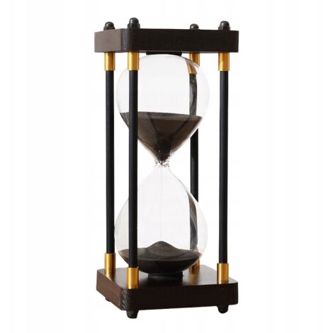 Reloj de arena RETRO de cristal y madera, 60 minutos, XXL, 25 x 10 cm, negro