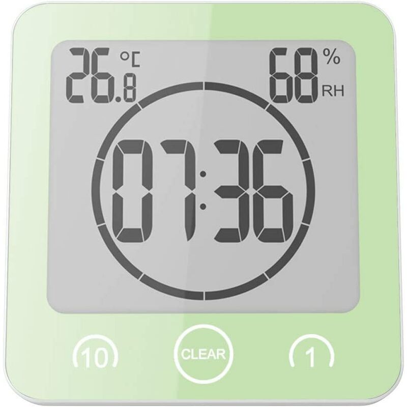 

Reloj de baño, reloj de ducha de pared con control táctil con pantalla de temperatura y humedad, temporizador de ducha resistente al agua,
