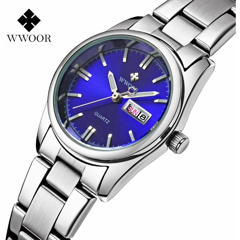 

Reloj de cuarzo con correa de acero inoxidable Reloj de pulsera de moda Pantalla luminosa Relojes de vestir 3ATM para mujer,Azul