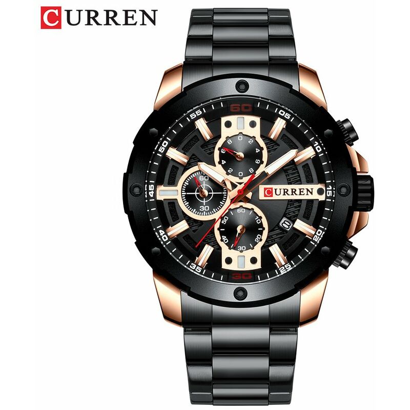 

Reloj de cuarzo 8336 para hombre, reloj de pulsera multifuncion de moda con banda de acero inoxidable, 3ATM, cronografo, calendario, fecha,