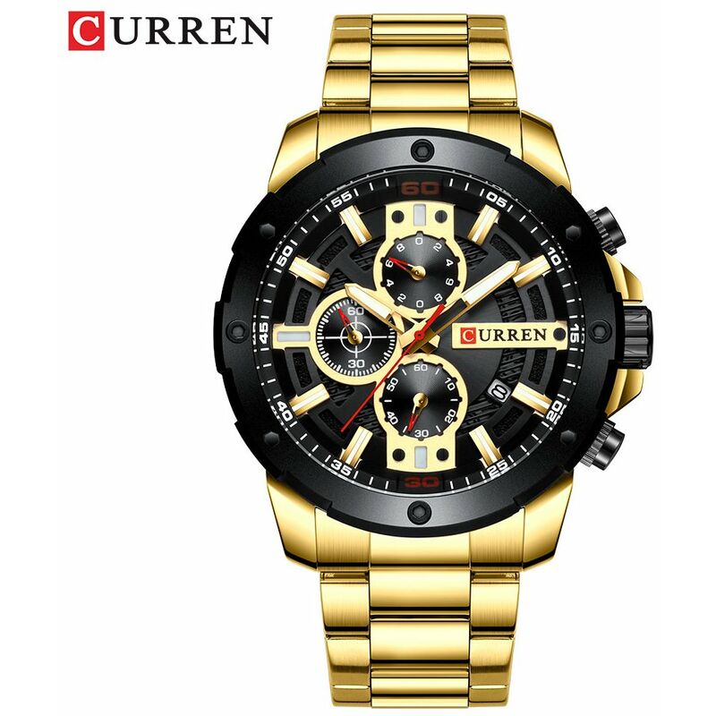 

Reloj de cuarzo 8336 para hombre, reloj de pulsera multifuncion de moda con banda de acero inoxidable, 3ATM, cronografo, calendario, fecha,