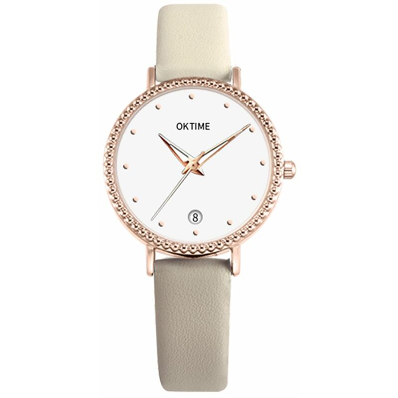 

Reloj de cuarzo simple para mujer de moda, calendario de estudiante, caja de aleacion, reloj de pulsera con banda de cuero PU,Beige