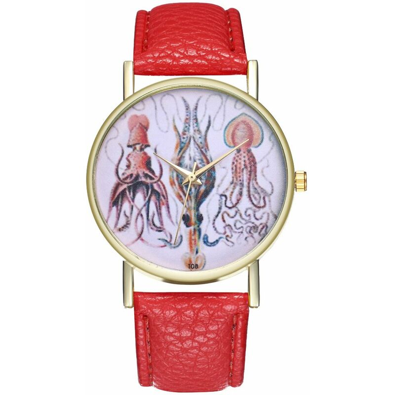 

Reloj de cuero con ilustracion de calamar vintage para mujer Reloj de hombre Ideas de regalo de boda de cumpleanos T08,rojo