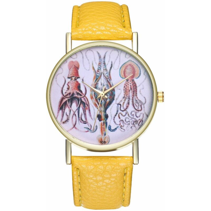 

Reloj de cuero con ilustracion de calamar vintage para mujer Reloj de hombre Ideas de regalo de boda de cumpleanos T08,Amarillo