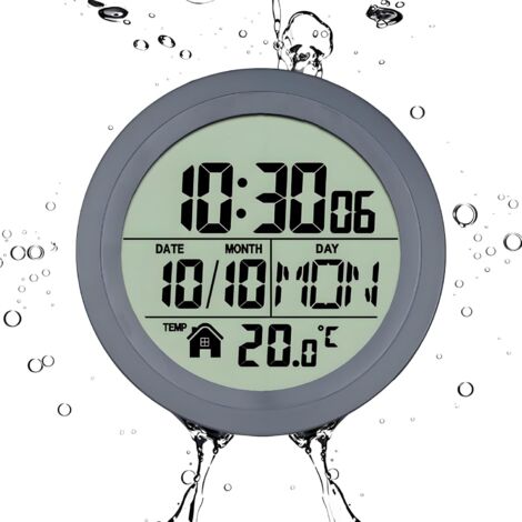 Reloj de ducha digital con pantalla LCD, silencioso e impermeable, ideal para decorar la pared. Incluye 4 ventosas para montaje en pared. Muestra la hora, la temperatura, la fecha y el día de la seman