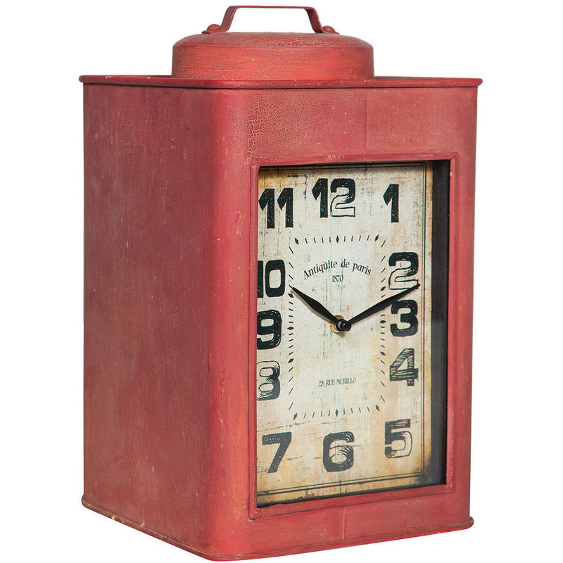 

Reloj de hierro con apoyo y con acabado en rojo envejecido 24x24x39 cm