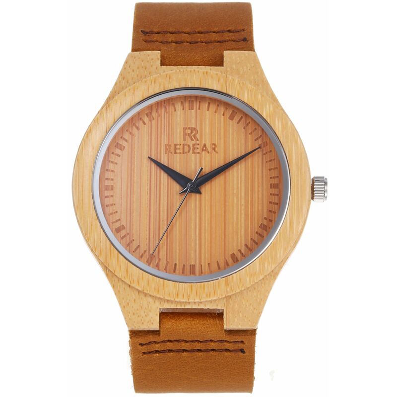 

Reloj de madera de bambu Reloj de madera REDEAR con correa de cuero Reloj de pulsera de relojes casuales ligeros de cuarzo analogico,Hombres y correa