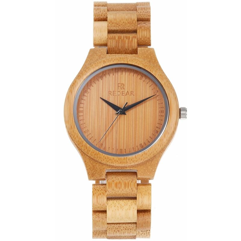 

Reloj de madera de bambu Reloj de madera Reloj analogico de cuarzo ligero Relojes casuales Reloj de pulsera vintage,Mujeres y correa de bambu marron