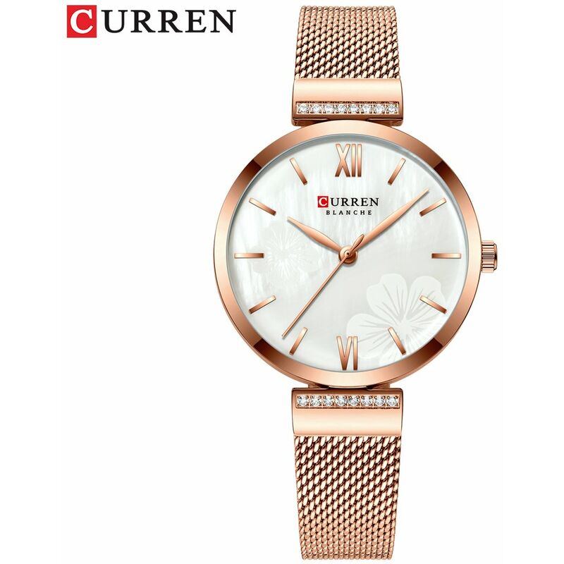 

Reloj de moda para mujer, exquisito reloj de cuarzo resistente al agua de 3 ATM, reloj de pulsera clasico con banda de acero inoxidable - Curren
