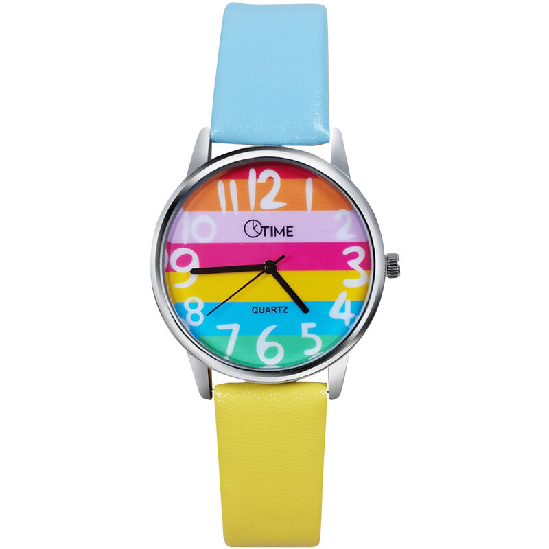 

Reloj de mujer Moda Retro Relojes de cuarzo Reloj de pulsera colorido informal de cuero para estudiantes,Azul amarillo