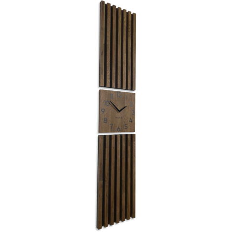 Reloj de panel de roble con listones, 155x30cm, marrón