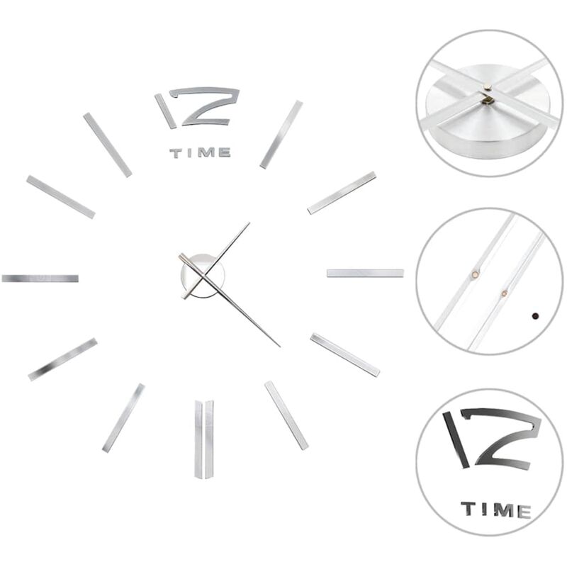 

vidaXL Reloj de pared 3D con diseño moderno 100 cm XXL plateado - Plateado