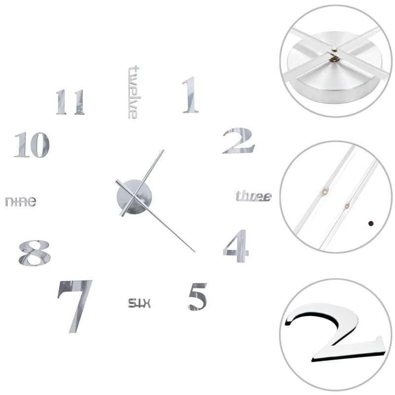 

Reloj de pared 3D de diseño moderno 100 cm XXL plateado