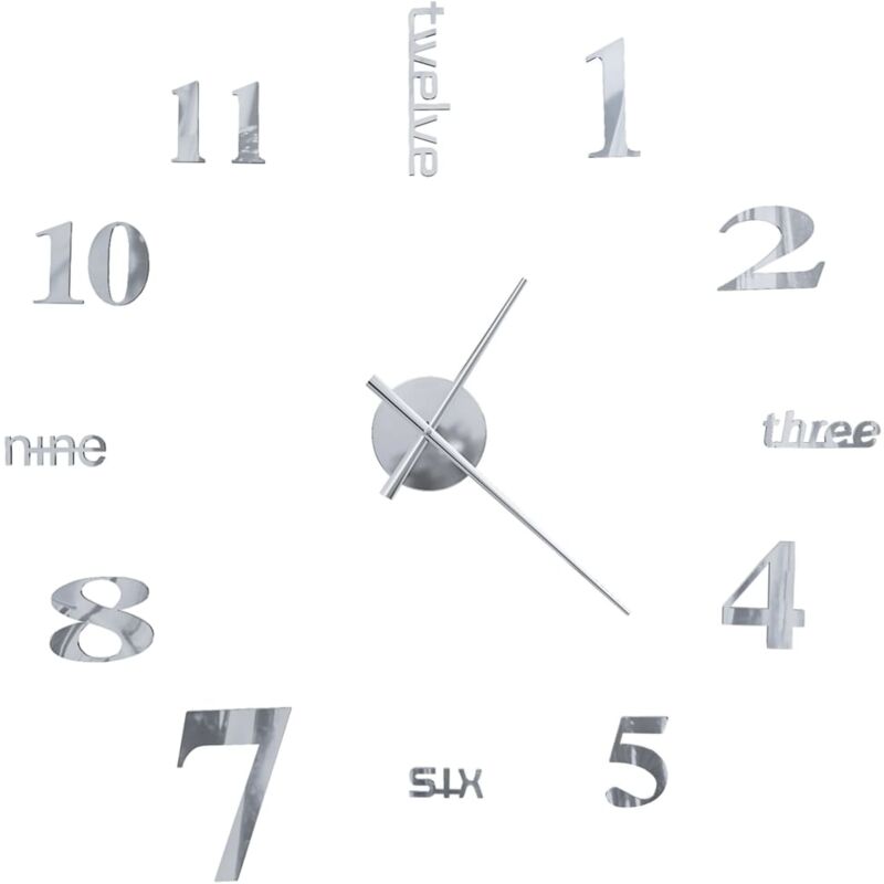 

vidaXL Reloj de pared 3D de diseño moderno 100 cm XXL plateado - Plateado