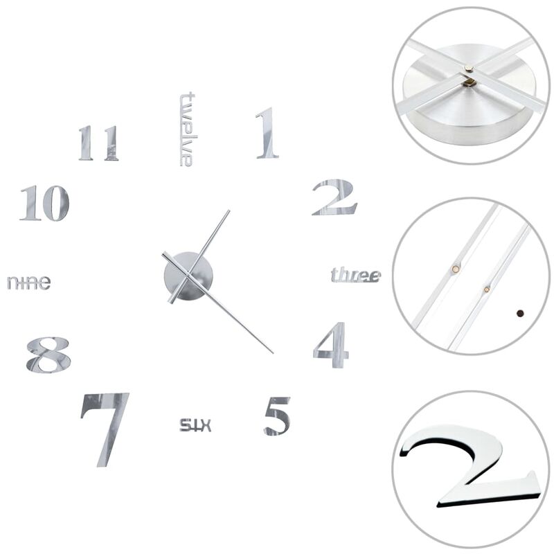 

Reloj de pared 3D de diseño moderno 100 cm XXL plateado - Plateado
