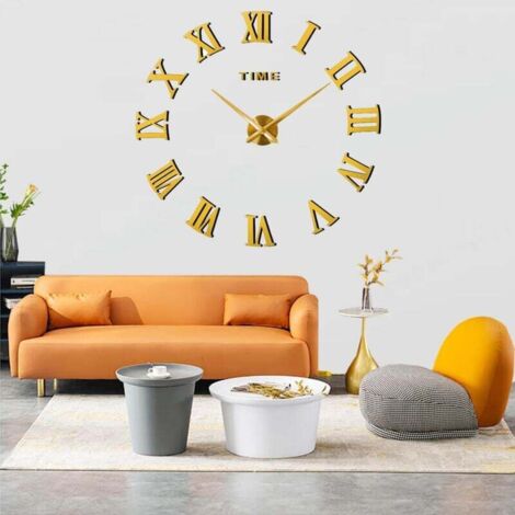 Reloj de pared 3D DIY, moderno, silencioso, grande, XXL, con adhesivo de espejo para decorar en casa, restaurante, oficina y hotel (dorado)