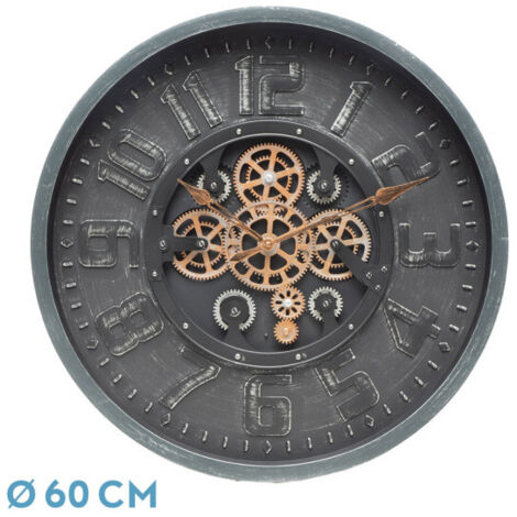 Reloj de pared ALBOX negro 60x60x7 cm engranajes con movimiento
