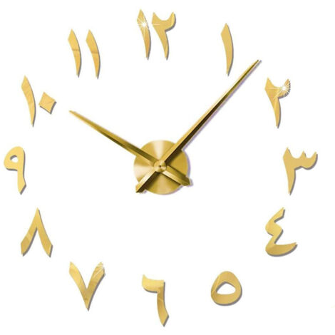 Reloj de pared árabe 3D, grande, silencioso, moderno, para armar uno mismo - Regalo decorativo - Sala de estar, oficina en casa (dorado)