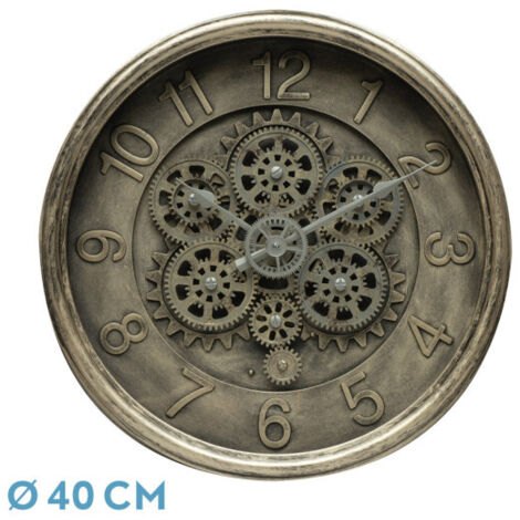 Reloj de pared ATARFE oro rústico 40x40x7 cm engranajes con movimiento
