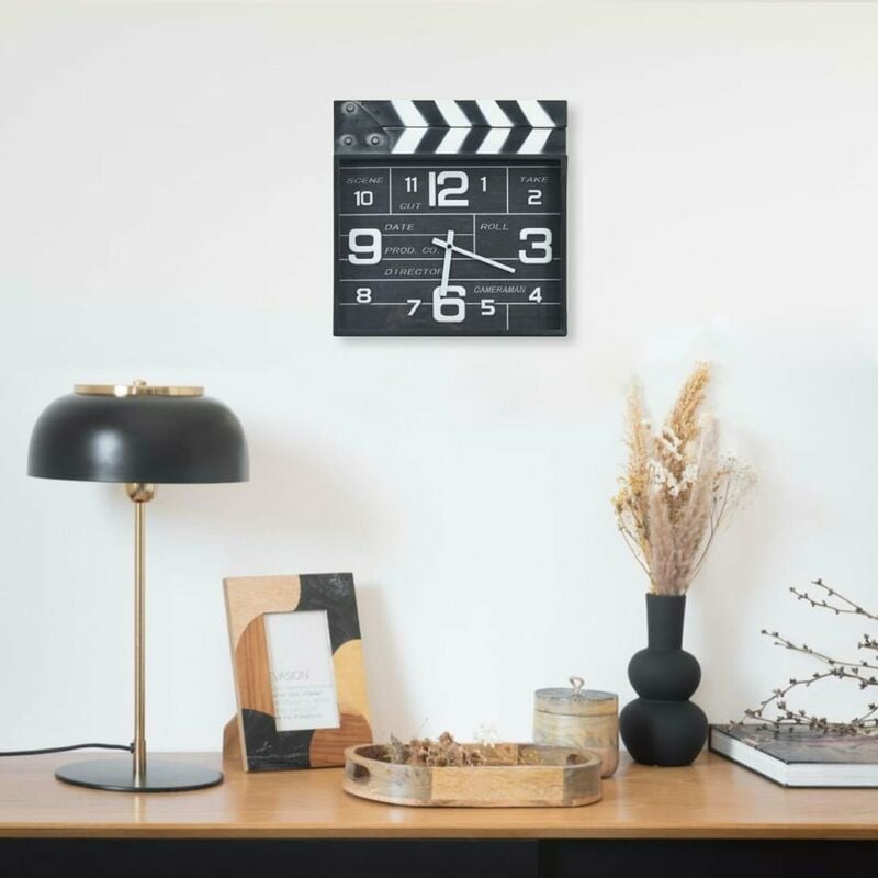 

Happyshopping - Reloj de pared Cinema negro de metal y MDF 33x5x34 cm