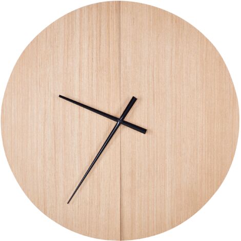 Reloj de pared clásico con forma oval hecho en MDF acabado madera clara 60 cm Cabic