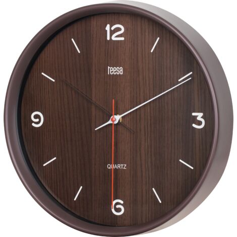 Reloj de pared clásico de cuarzo, 30 cm, marrón oscuro.